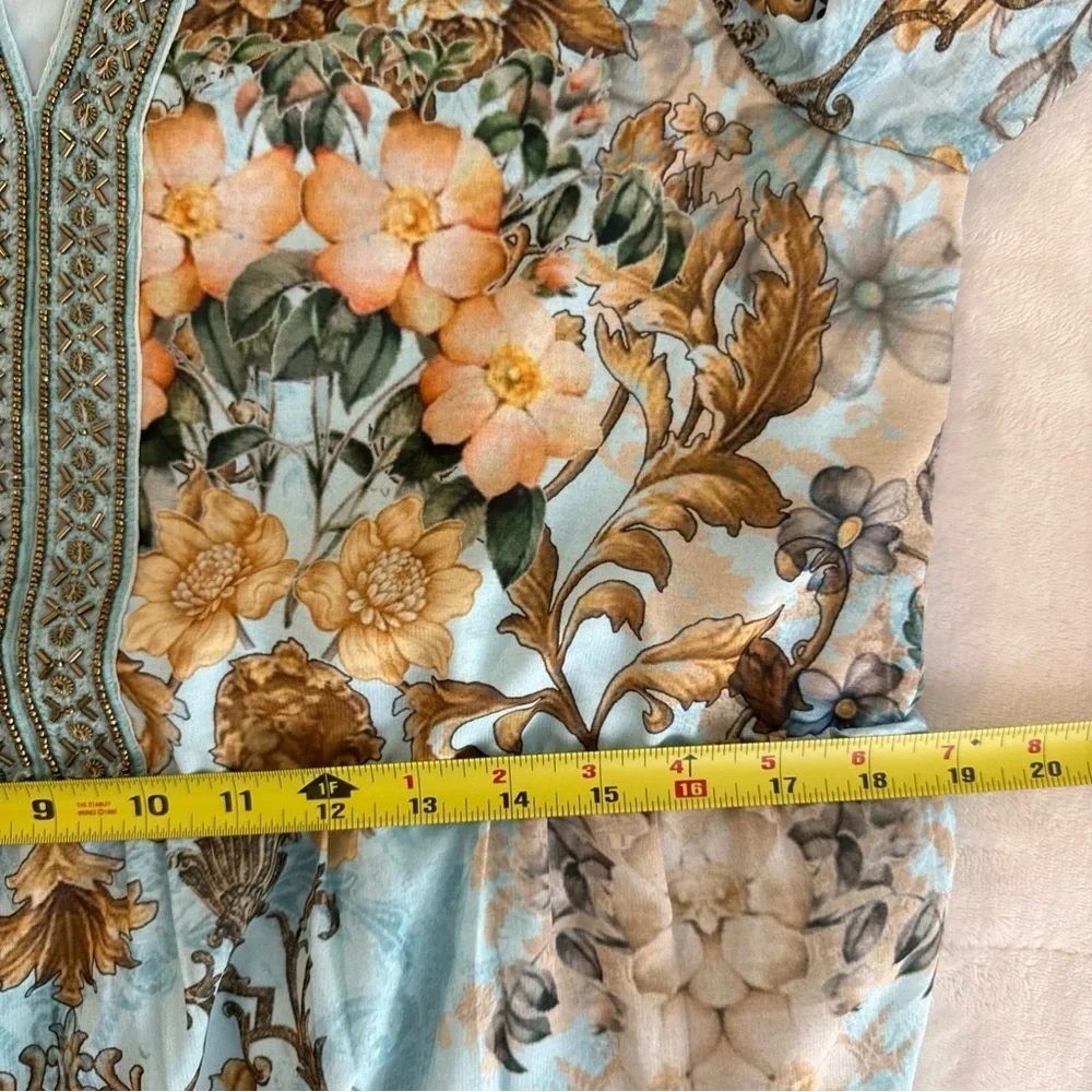Soft Surroundings Baroque Maxi Dress Tiered floral Lined Beaded Size Medium vaca